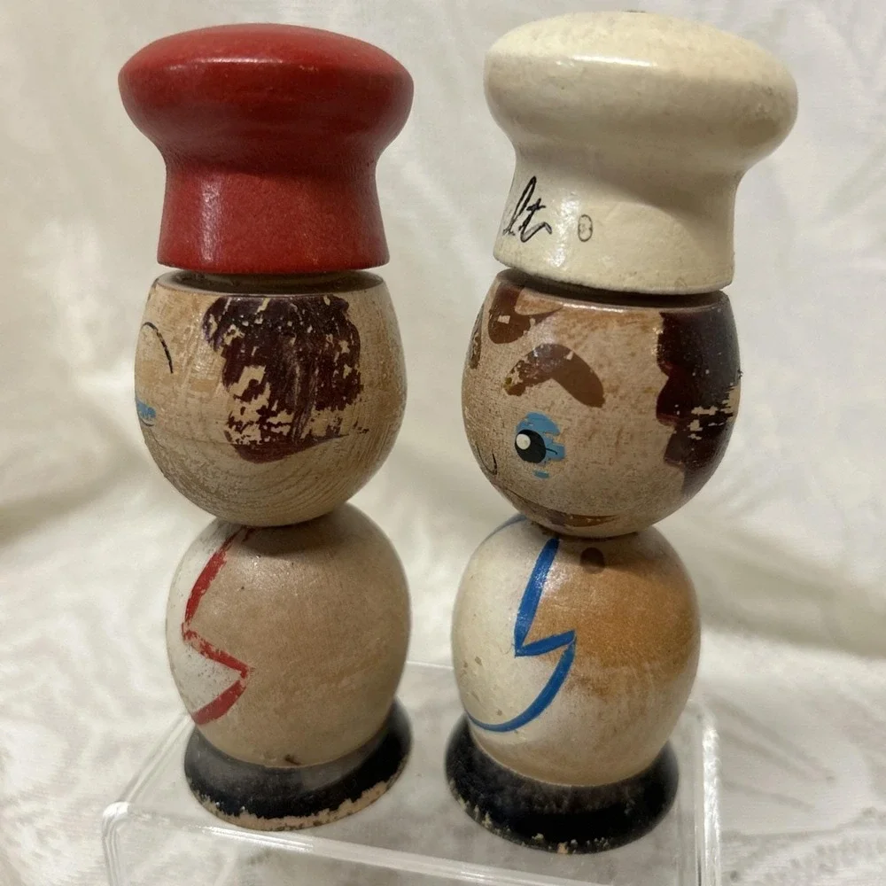 Vintage Painted Wood People Salt And Pepper Shakers Made‎ In Japan